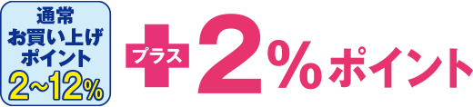 通常お買い上げポイント2～12％ +2％ポイント