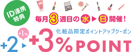 毎月3週目の水→日開催！化粧品限定ポイントアップクーポン