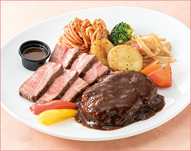 〈湘南グリルスタイル〉黒毛和牛ハンバーグ＆モモステーキ贅沢プレート