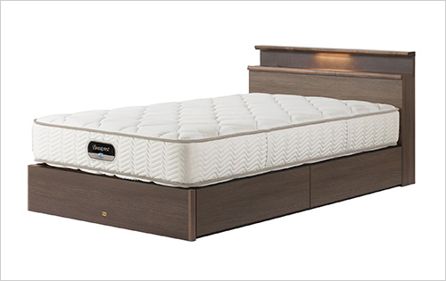 シングルベッド［抽出し付］ (天然木ムク／シングルサイズ：W98×L211×H82cm) 170,000円  引出しが付いた＜シモンズ＞大人気シリーズ。ダブルクッション、ステーション、抽出付きからお選びいただけます。マットレスもレギュラー、ソフトからお選びいただけます。スリムタイプも新登場しました。