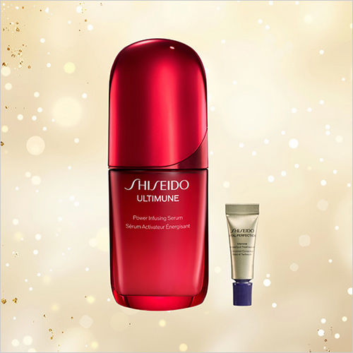 SHISEIDO ハリ肌ケアキット 9,900～19,800円【数量限定発売】  ［セット内容］ ・SHISEIDO アルティミューン™ パワライジング セラム(美容液) ※下記から1点お選びください。 (30ml／本体) 9,900円・(50ml／本体) 15,180円・(50ml／レフィル) 14,630円・(75ml／本体) 19,800円 ・SHISEIDO バイタルパーフェクション リンクルリフト ディープレチノブライト A+【医薬部外品】(クリーム［部分用］／特製サイズ・2g)