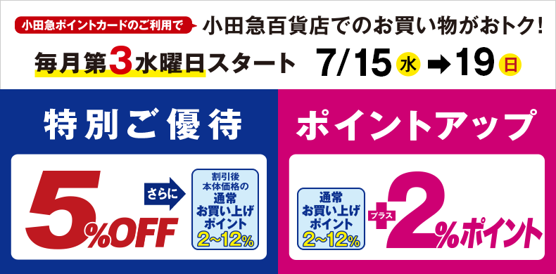 小田急ポイントカード特別ご優待・ポイントアップ【7月15日(水)→19日(日)】