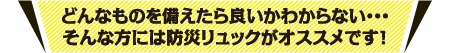 どんなものを備えたら良いかわからない…そんな方には防災リュックがオススメです！