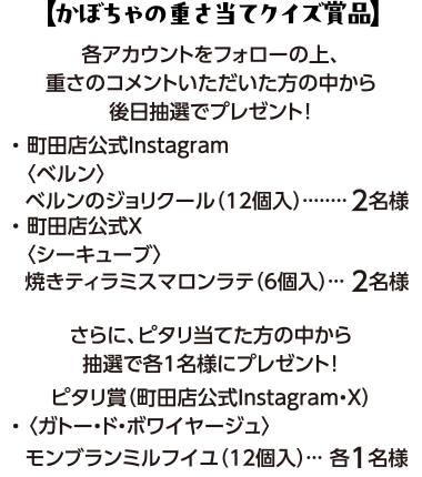 かぼちゃの重さ当てクイズ賞品の詳細