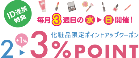 毎月3週目の水→日開催！化粧品限定ポイントアップクーポン