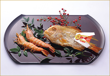 〈魯鰻亭〉海老塩焼き、鯛塩焼き