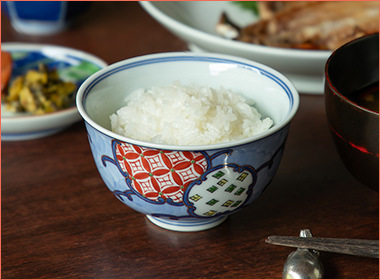〈源右衛門窯〉染錦間取地紋 飯碗