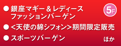 銀座マギー＆レディースファッションバーゲン ほか