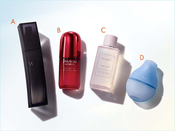 〈ポーラ〉B.A ローション イマース、〈資生堂〉SHISEIDO アルティミューンTM パワライジング セラム、〈コスメデコルテ〉イドラクラリティ 薬用トリートメント エッセンス ウォーター、〈イプサ〉セラム アクティブ