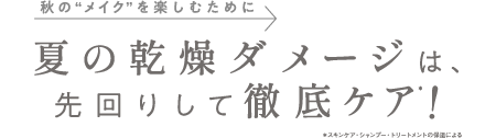 秋の“メイク”を楽しむために 夏の乾燥ダメージは、先回りして徹底ケア*！ *スキンケア・シャンプー・トリートメントの保湿による