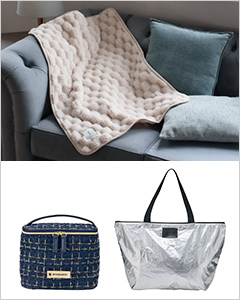 極上もこもこブランケット、バニティポーチ、キャリーオントートバッグ