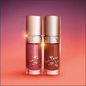 ＜クラランス＞リップコンフォートオイル 29 サンライトスカーレット、リップコンフォートオイル 30 バーニングサンセット