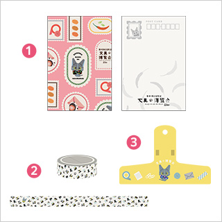 会場限定柄ポストカード、マスキングテープ、ビッグクリップ
