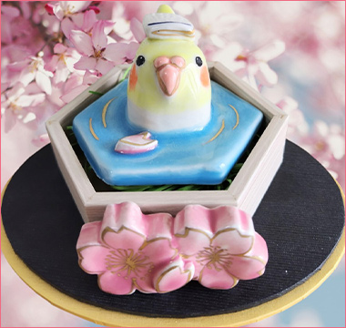 ＜陶磁器工房 静＞桜と温泉を楽しむオカメインコ