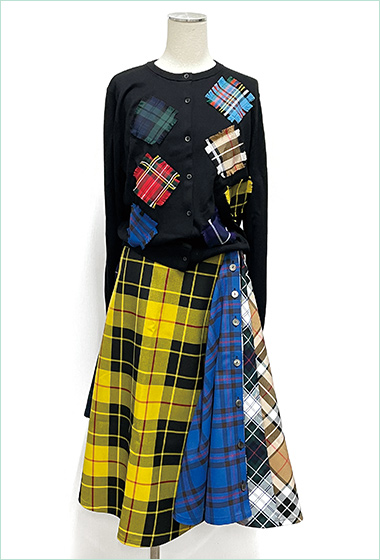 ＜ストリートロンドン バイ 日本極東貿易＞タータン パッチワークカーディガン、タータン 切り替えMARUスカート