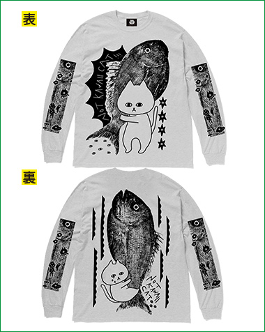 おさかなかかえたネコのながそでTシャツ