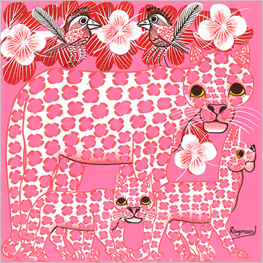 「花の樹に憩うヒョウの家族~ピンク~」by Raymond(レイモンド)