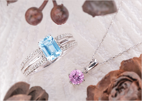 アクアマリンリング、インペリアルトパーズペンダント