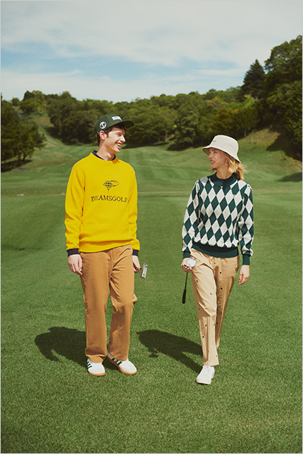 ＜ビームス ゴルフ＞［メンズ］ニット、ロングスリーブポロシャツ、コーデュロイパンツ、キャップ［レディース］ニット、パンツ、ハット