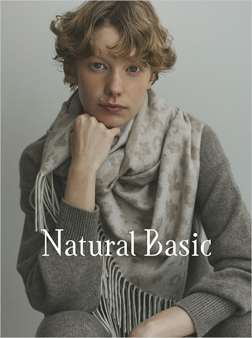 ＜ナチュラルベーシック＞カシミヤ紡毛起毛ジャカードストール(カシミヤ100％／約60×190cm) 33,000円  無染色カシミヤ100％使用。素材そのままの風合いを最大限に生かしました。