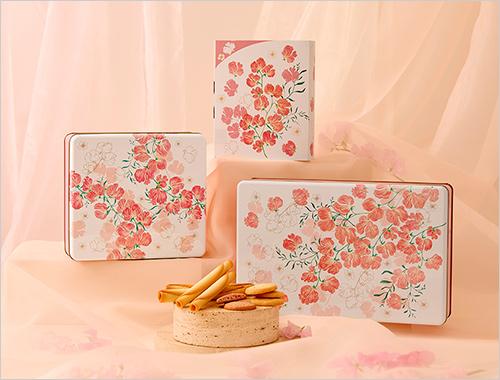 カドー ドゥ プランタン 左から時計回りに (4種26個入／シガール×6・シガール オゥ ショコラ×4・サブレ フレーズ×8・サブレ ミエル アマンド×8) 3,024円 (3種18個入／シガール×8・サブレ フレーズ×5・サブレ ミエル アマンド×5) 2,160円 (4種36個入／シガール×8・シガール オゥ ショコラ×8・サブレ フレーズ×10・サブレ ミエル アマンド×10) 4,320円  ※「サブレ ミエル アマンド」には、蜂蜜が含まれます。 ※数に限りがございます。無くなり次第終了となります。